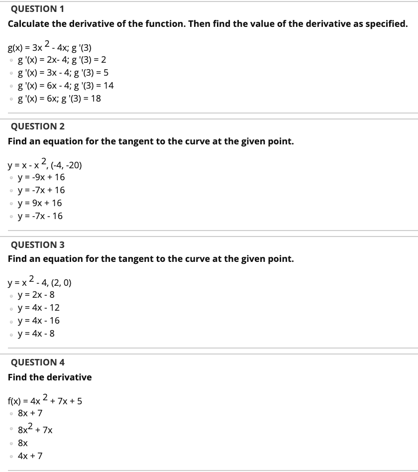 Solved Question 1 Calculate The Derivative Of The Functio Chegg Com