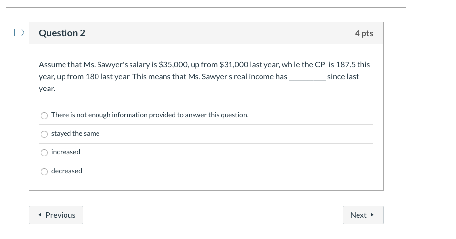 Solved D Question 2 4 pts Assume that Ms. Sawyer's salary is | Chegg.com