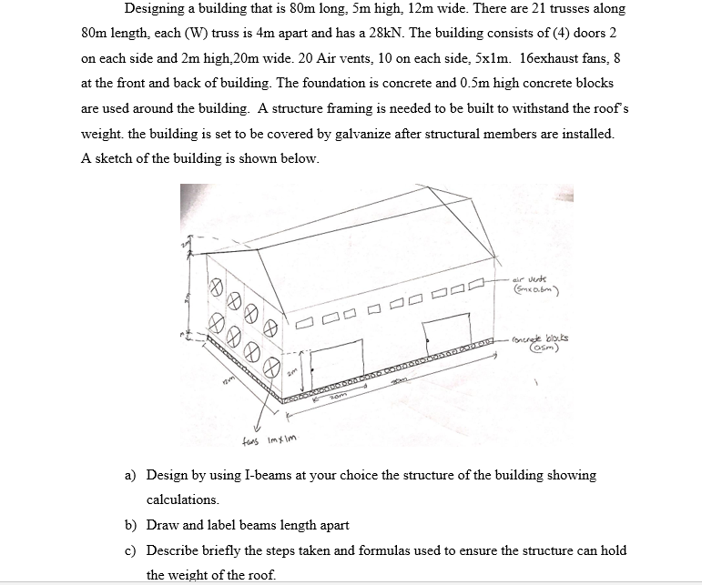 Designing a building that is 80m long, 5m high, 12m | Chegg.com