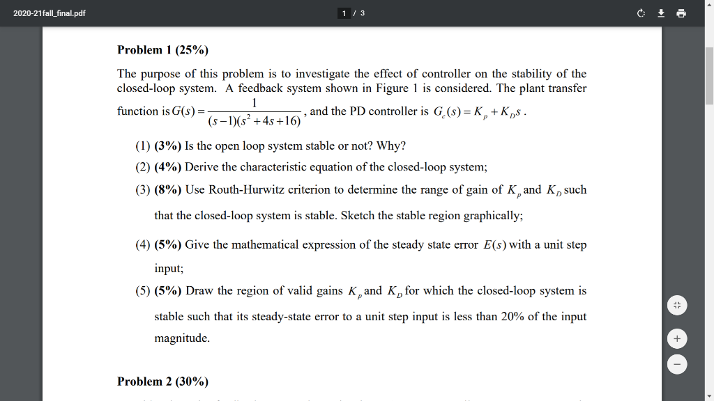 Solved 2020-21 fall_final.pdf 1 / 3 Problem 1 (25%) The | Chegg.com