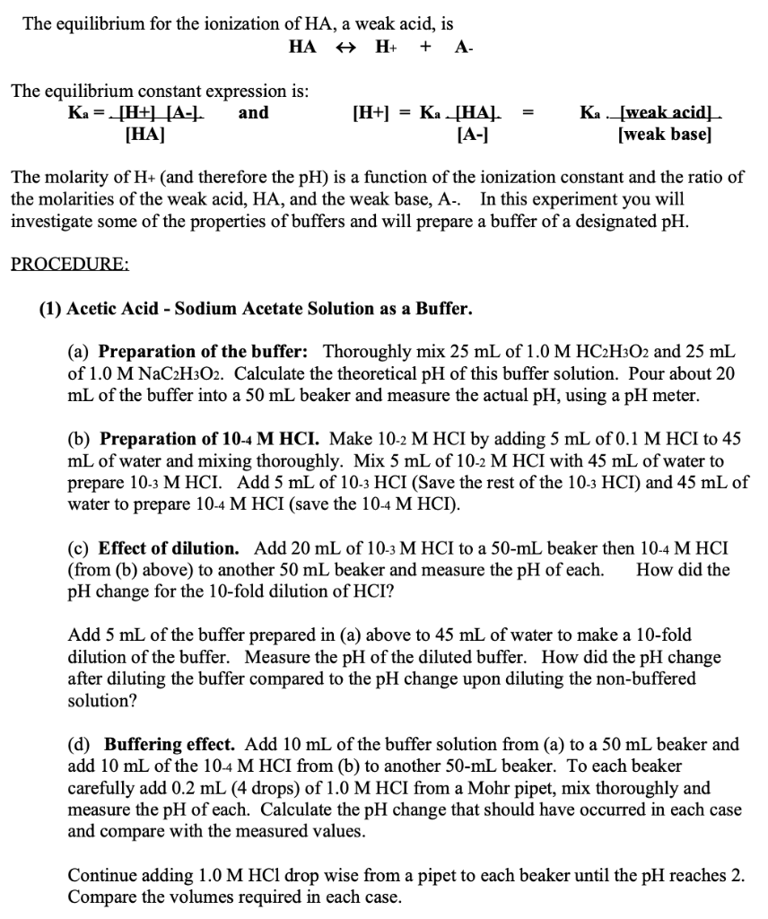 Solved ACID-BASE EQUILIBRIA: BUFFERS INTRODUCTION: According 