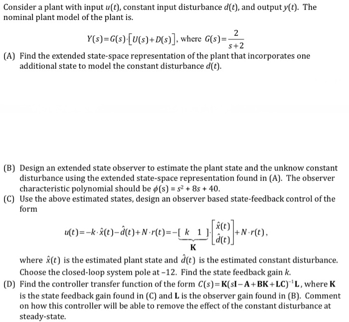 Consider A Plant With Input U(t), Constant Input | Chegg.com