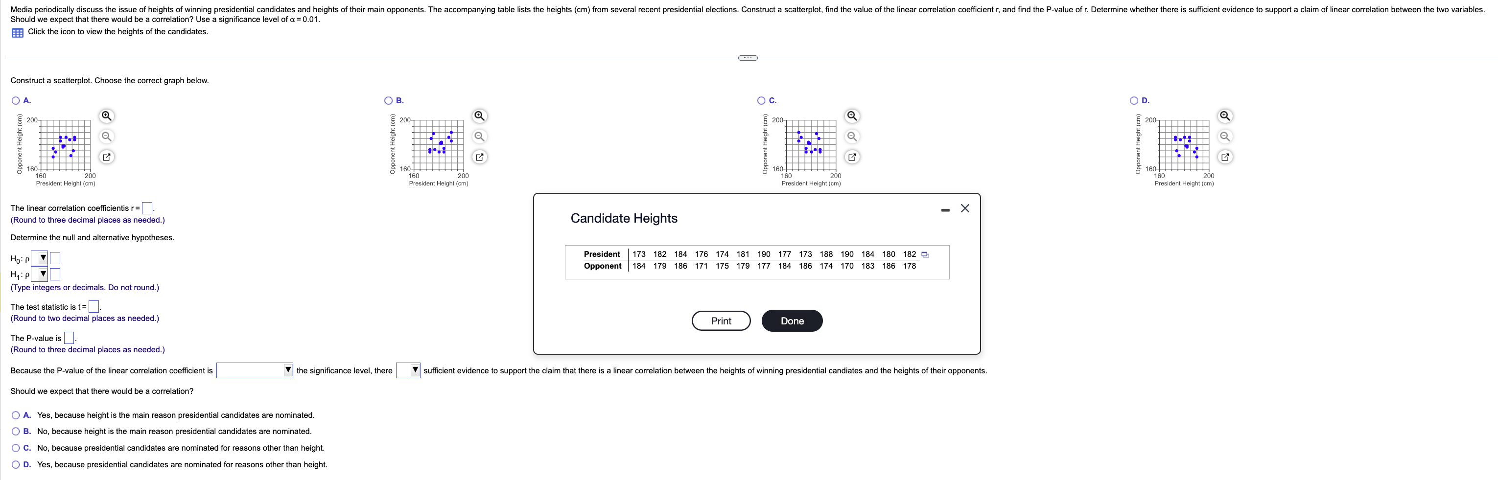 Solved Construct a scatterplot. Choose the correct graph | Chegg.com