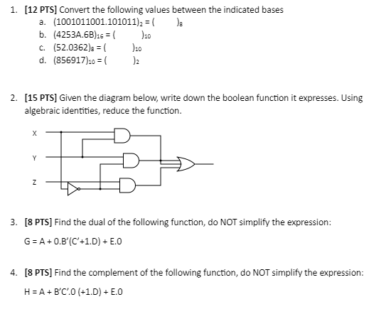 Solved 1. [12 PTS] Convert the following values between the | Chegg.com