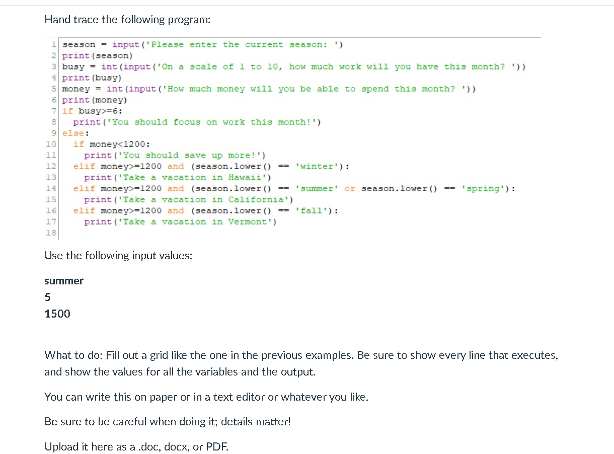 Solved This is python . I want to know Hand trace of this | Chegg.com