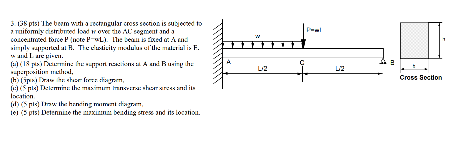 Solved P=wL W H A с B B 3. (38 Pts) The Beam With A | Chegg.com