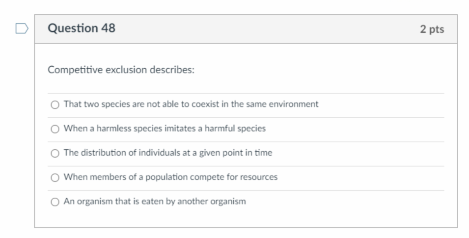 Solved Question 48 2 pts Competitive exclusion describes: | Chegg.com