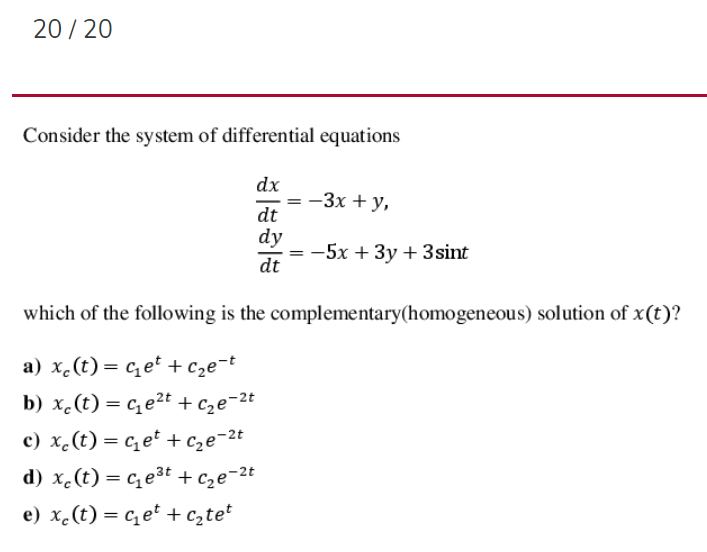 Solved 20/20 Consider the system of differential equations | Chegg.com
