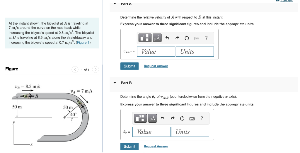 Solved At the instant shown, the bicyclist at A is traveling | Chegg.com