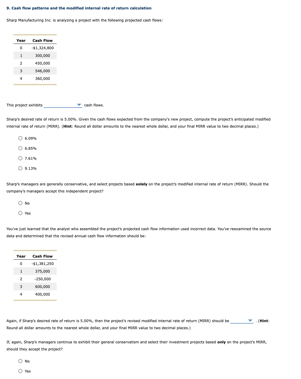 Solved 9. Cash flow patterns and the modified internal rate | Chegg.com