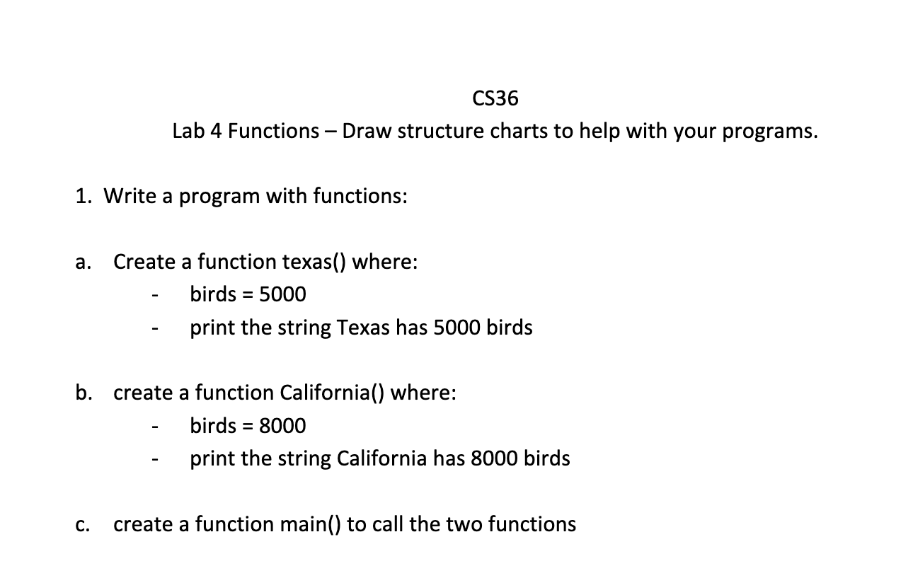 Solved CS36 Lab 4 Functions - Draw structure charts to help | Chegg.com