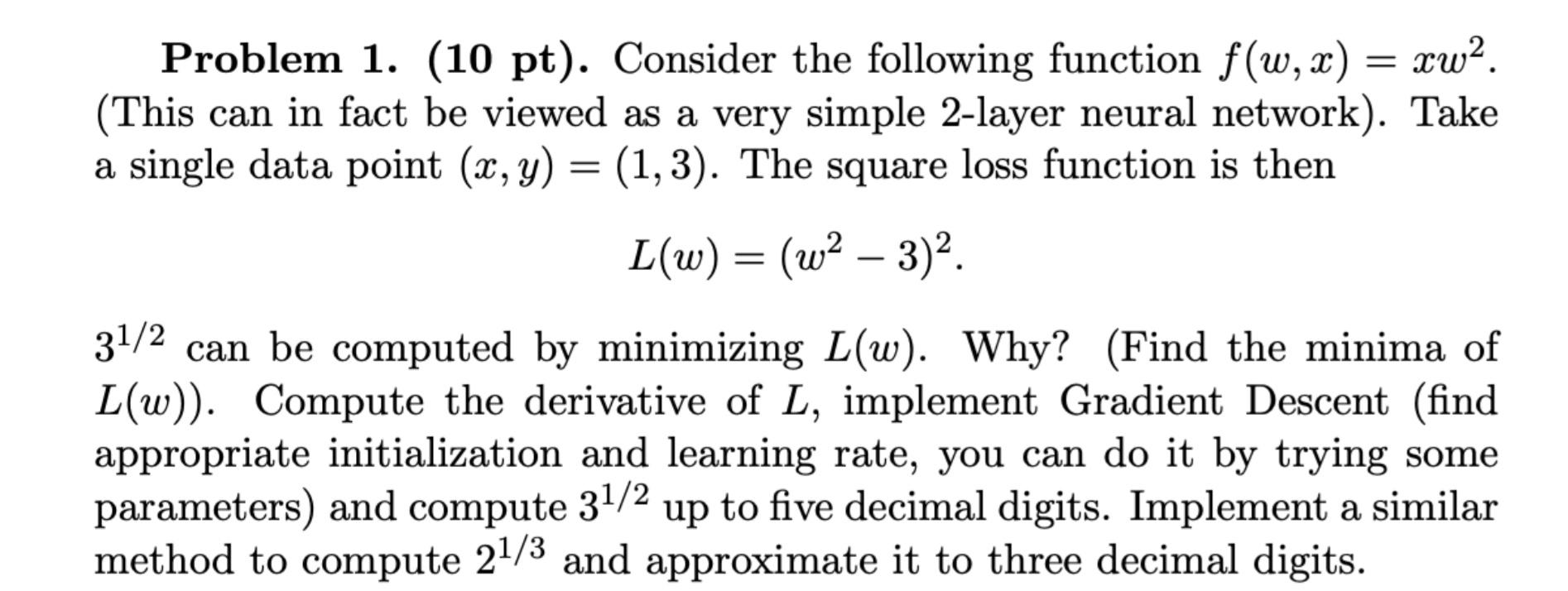 Solved = = Problem 1. (10 pt). Consider the following | Chegg.com