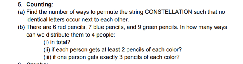Solved 5. Counting: (a) Find the number of ways to permute | Chegg.com