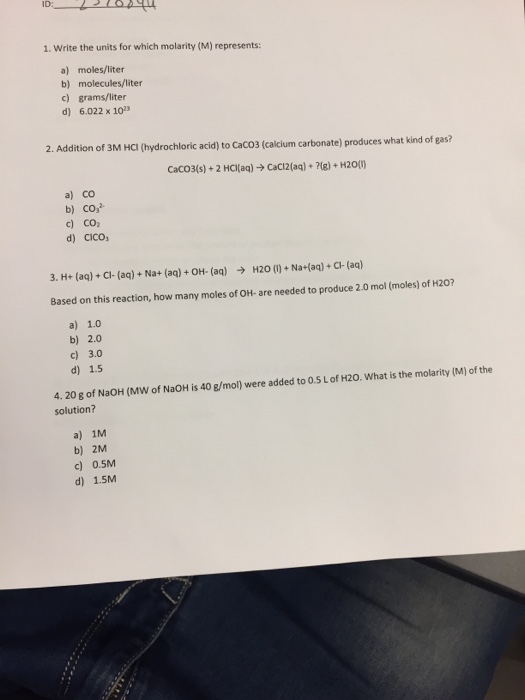 Solved Write the units for which molarity (M) represents: | Chegg.com