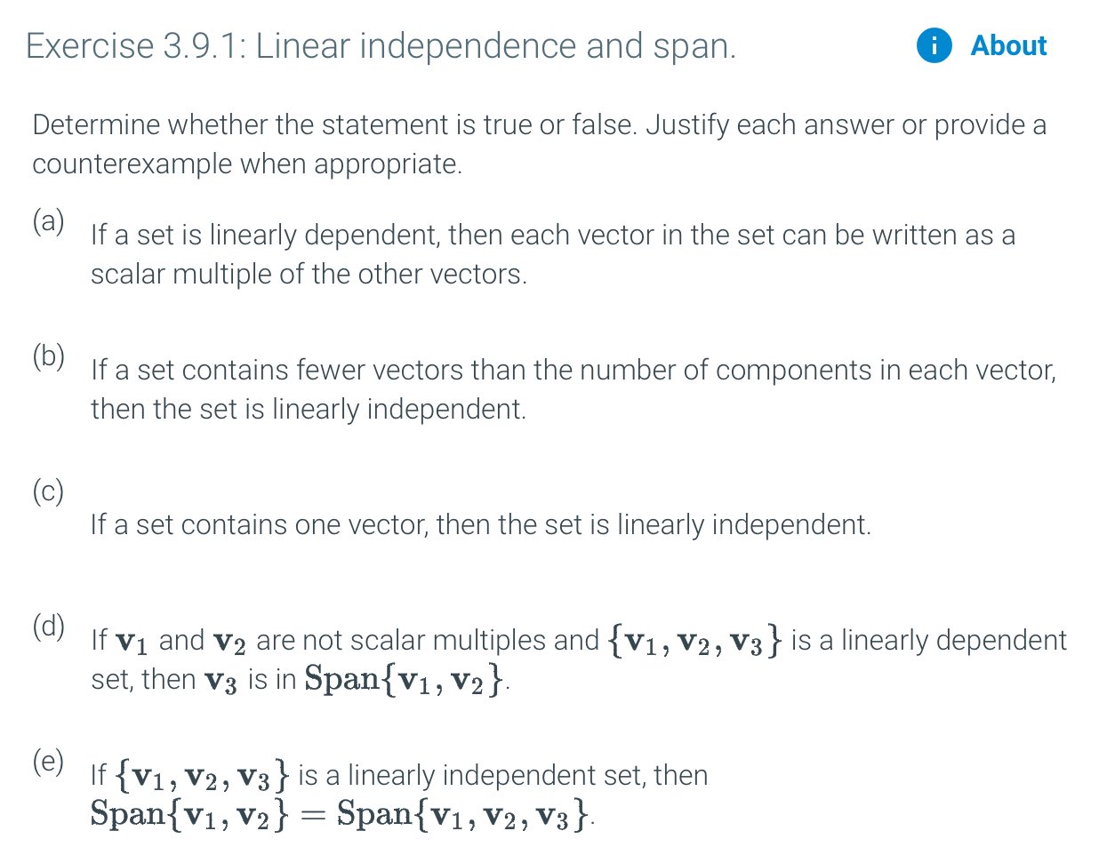Solved Exercise 3 9 1 Linear Independence And Span 0 About Chegg