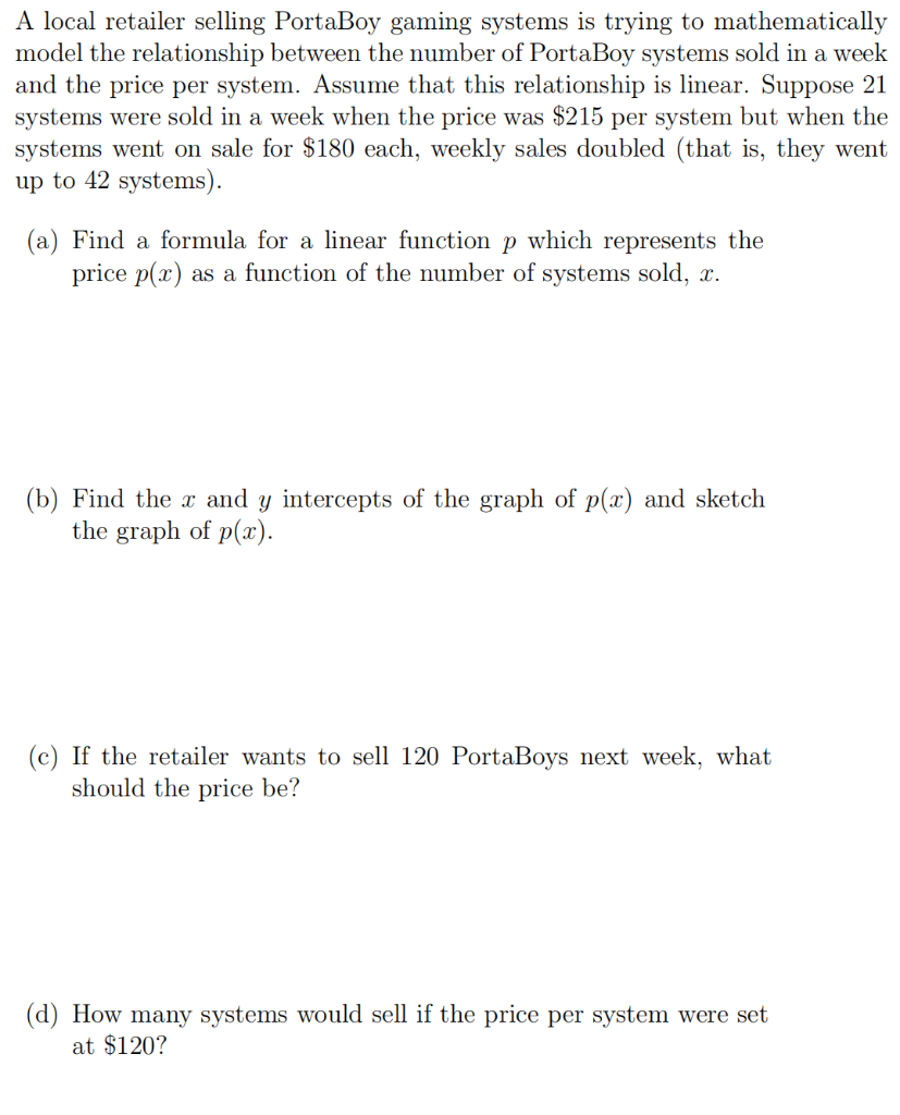 Solved A local retailer selling PortaBoy gaming systems is | Chegg.com