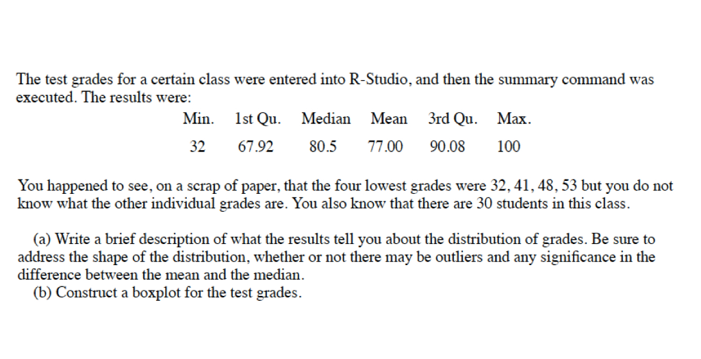 Solved The test grades for a certain class were entered into | Chegg.com