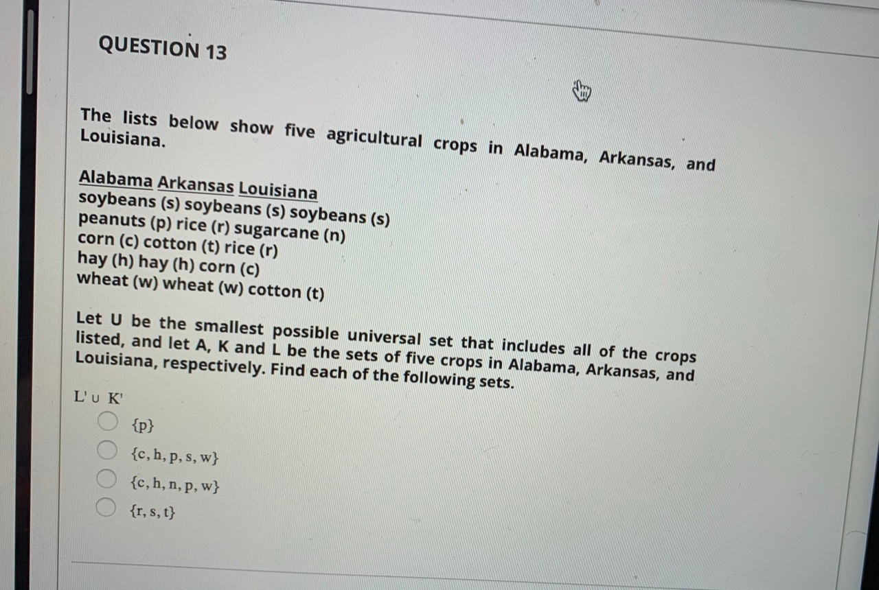 Solved Question 13 The Lists Below Show Five Agricultural Chegg Com