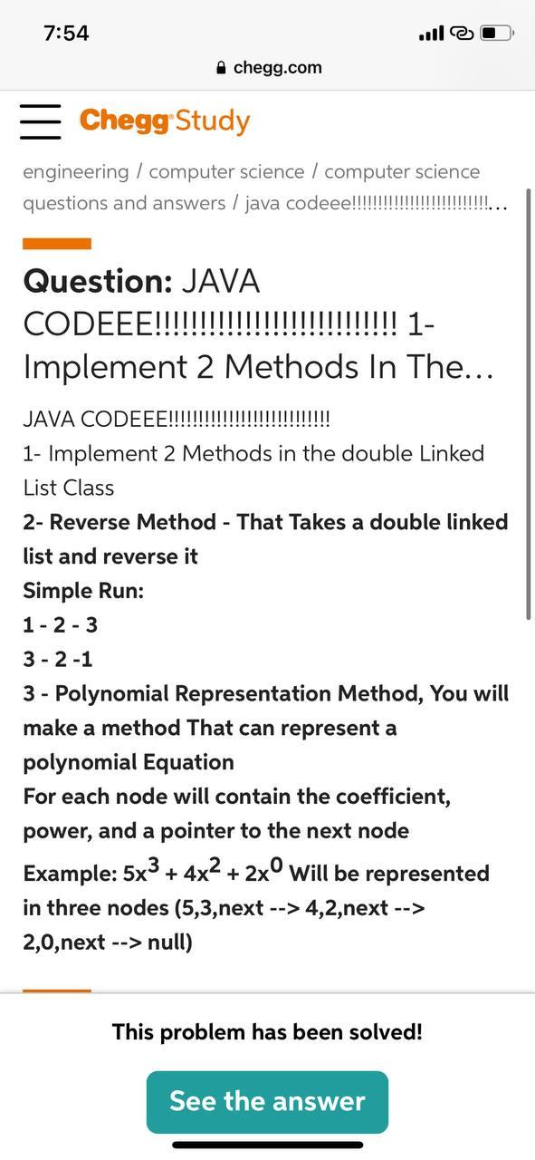 Solved 7:54 Chegg.com Chegg Study Engineering / Computer | Chegg.com