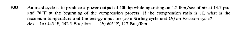 Solved 9.53 An ideal cycle is to produce a power output of | Chegg.com