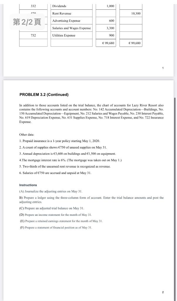 Solved P3 2 Prepare Adjusting Entries Post And Prepare Chegg