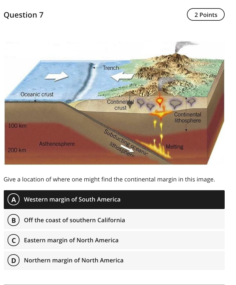 Solved Question 7 2 Points Trench Oceanic crust Continental | Chegg.com
