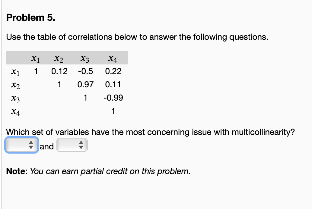 Solved Problem 5. Use the table of correlations below to | Chegg.com
