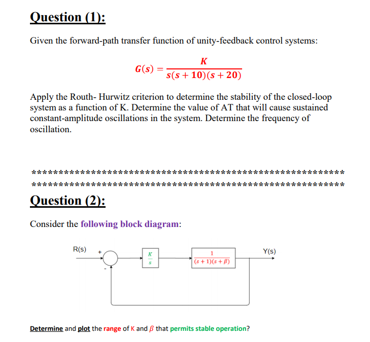 Solved Question (1): Given The Forward-path Transfer | Chegg.com