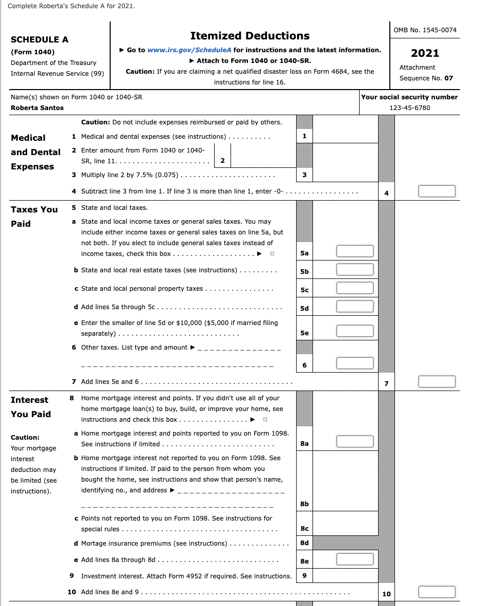 Note This problem is for the 2021 tax year. Roberta