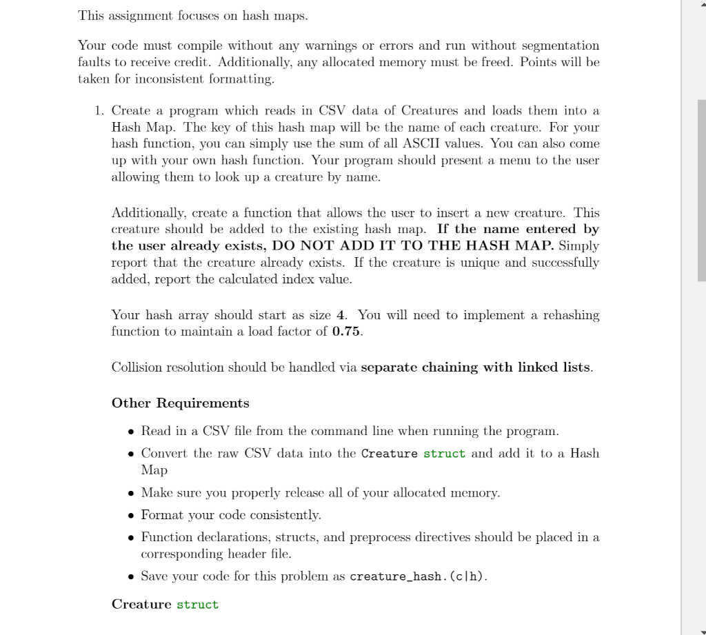 Solved This assignment focuses on hash maps. Your code must | Chegg.com