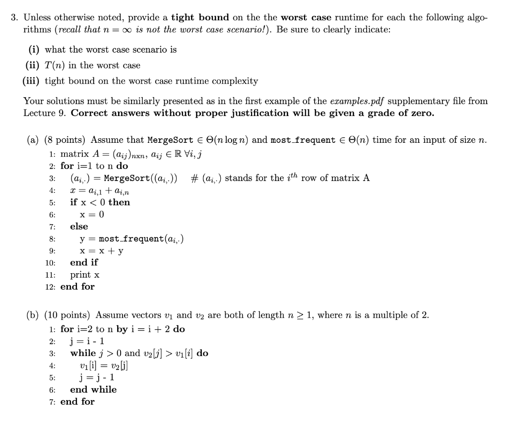 3 Unless Otherwise Noted Provide A Tight Bound On Chegg Com