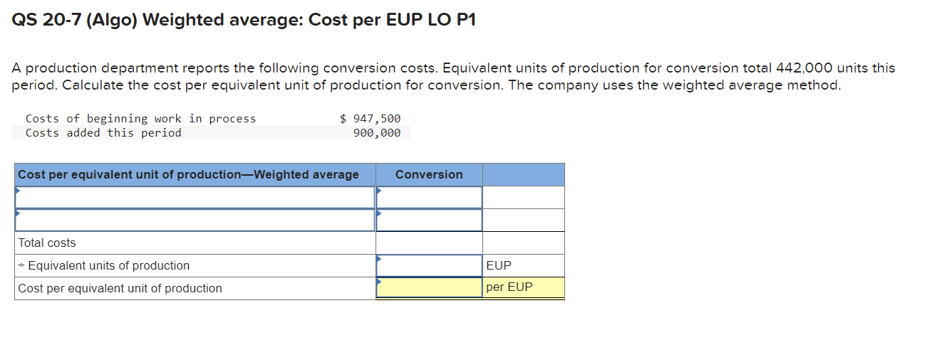 Solved Qs 20 7 Algo Weighted Average Cost Per Eup Lo P1 A 3583