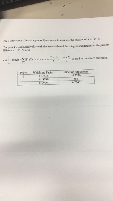 Solved Use A Three Point Gauss Legendre Quadrature To 4786