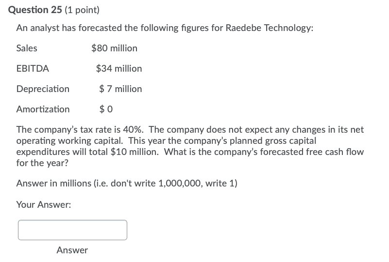 Solved Question 25 (1 Point) An Analyst Has Forecasted The | Chegg.com