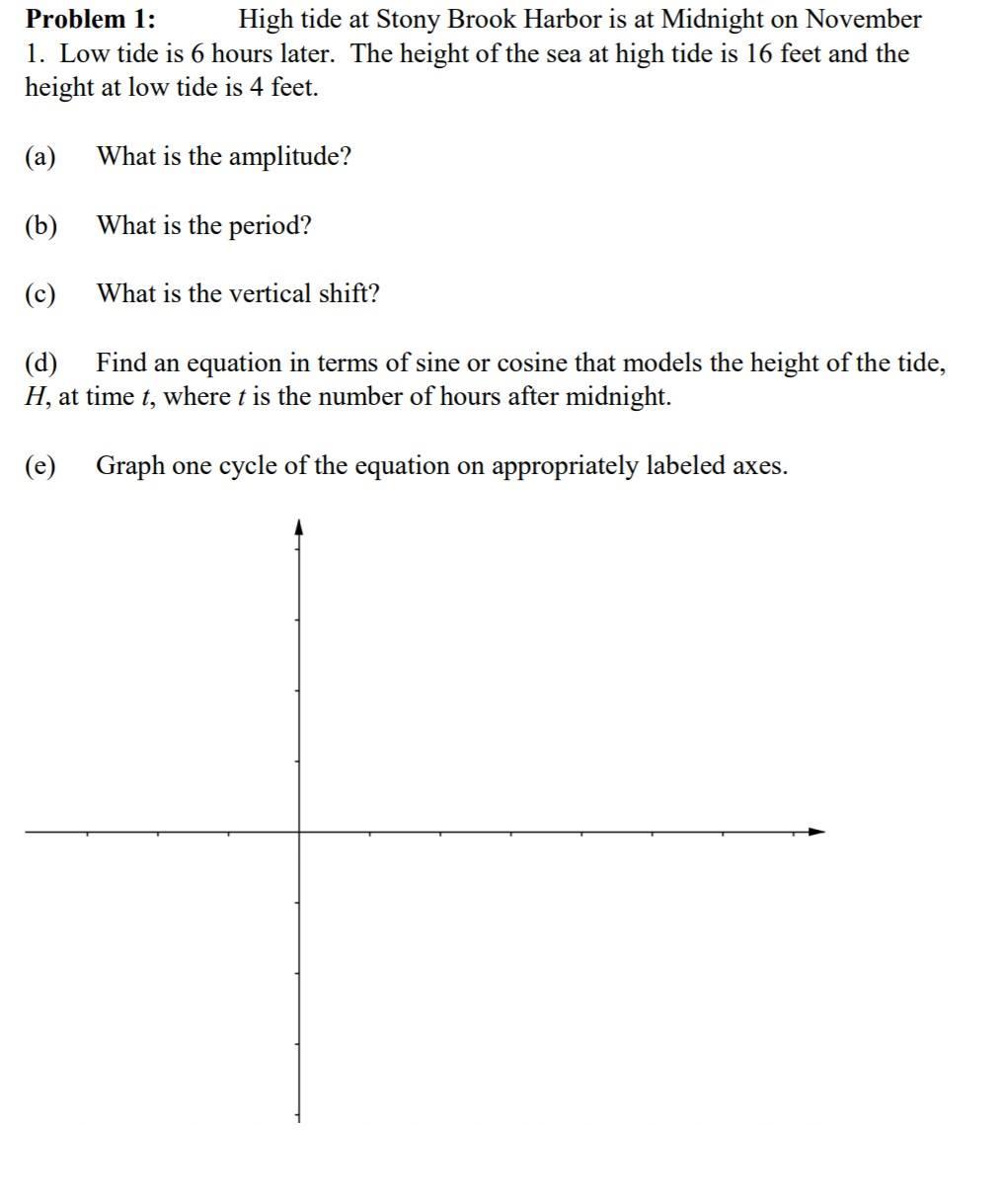 Solved Problem 1 High tide at Stony Brook Harbor is at