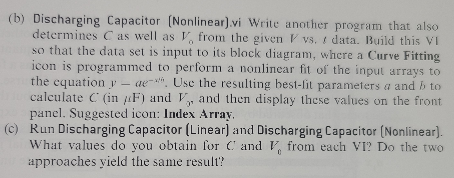 Solved B Discharging Capacitor Nonlinear Vi Write Chegg Com