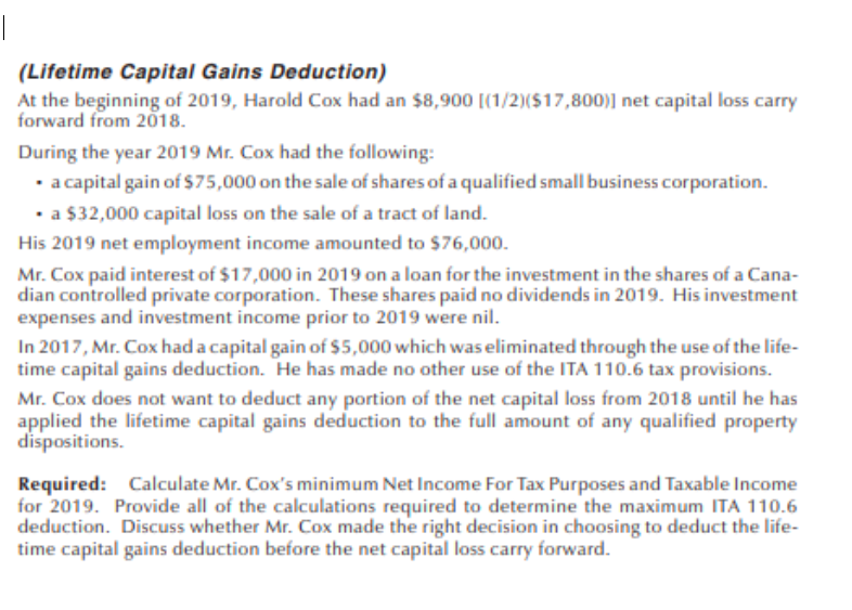  (Lifetime Capital Gains Deduction) At the beginning