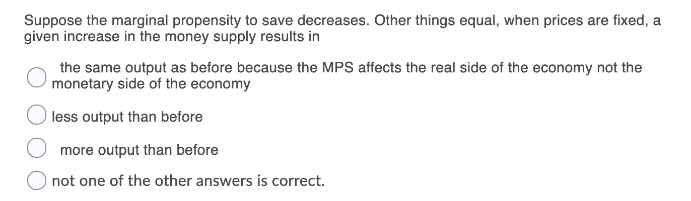 Solved Suppose The Marginal Propensity To Save Decreases. | Chegg.com