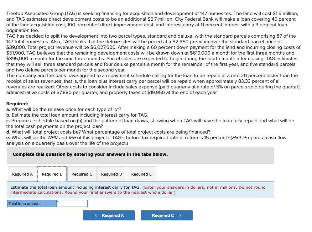 Solved Treetop Associated Group (TAG) is seeking financing
