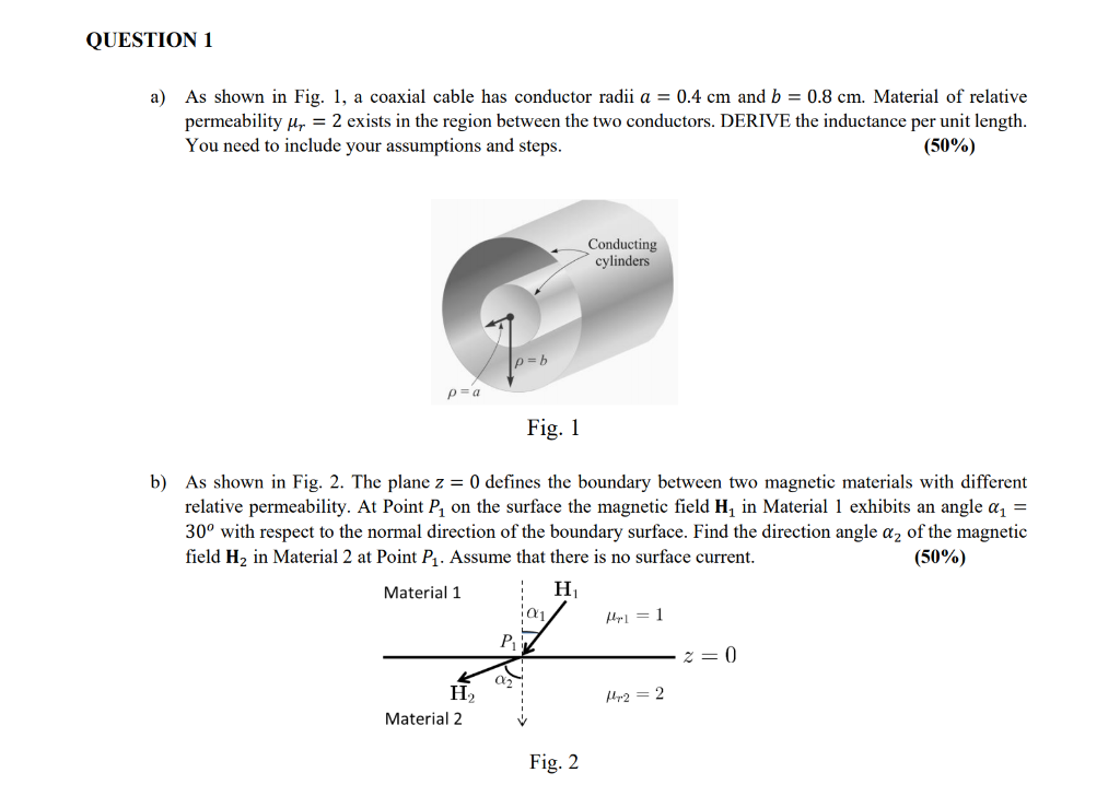 Solved QUESTION 1 a) As shown in Fig. 1, a coaxial cable has