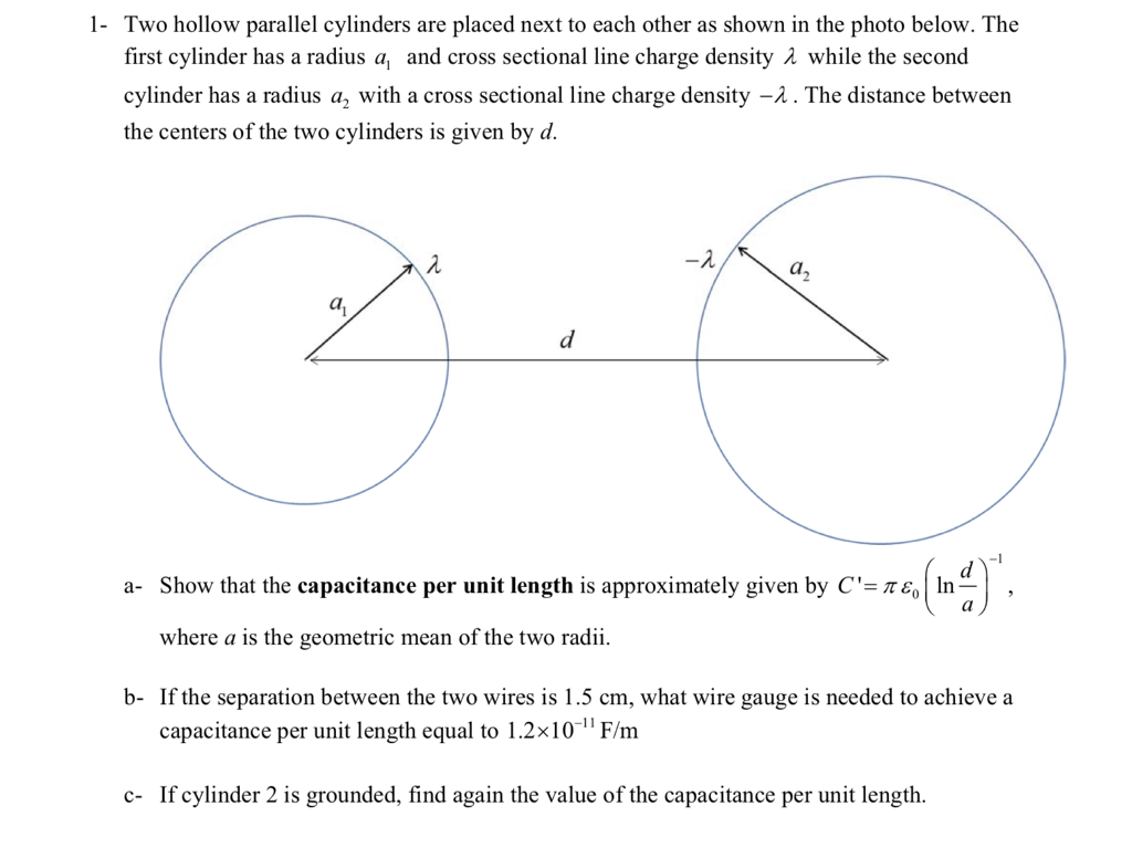 Solved 1- Two hollow parallel cylinders are placed next to | Chegg.com