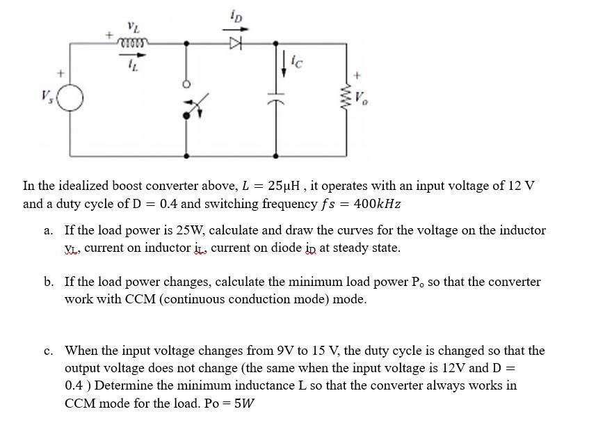 Solved In the idealized boost converter above, L=25μH, it | Chegg.com