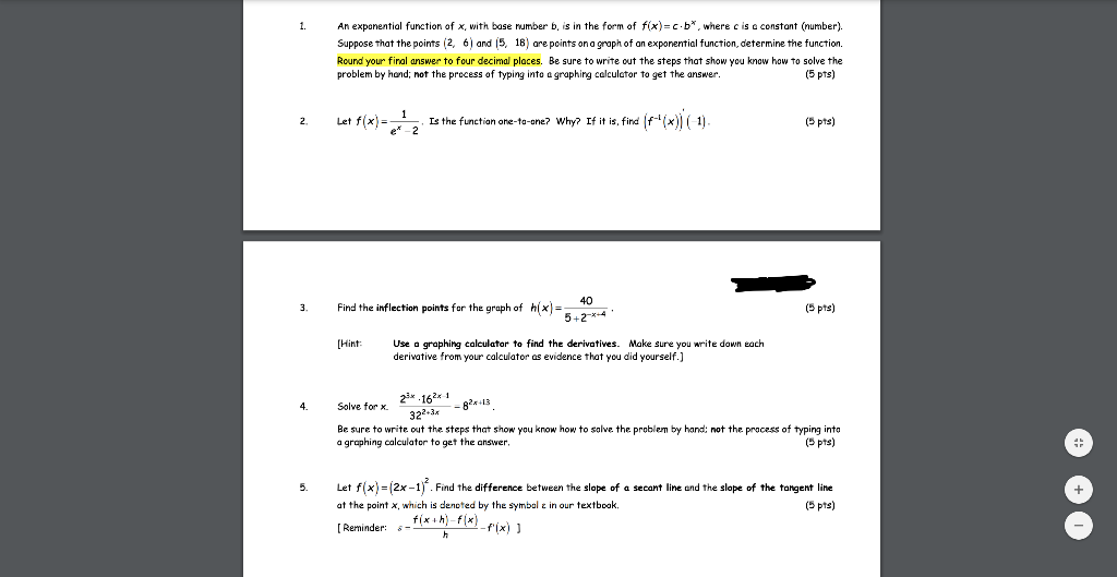 Solved 1. An exponential function of x with base number b. | Chegg.com