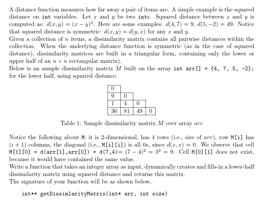 Solved A distance function measures how far away a pair of | Chegg.com
