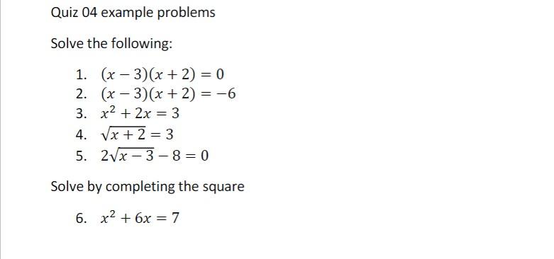 Solved Quiz 04 example problems Solve the following: 1. (x - | Chegg.com