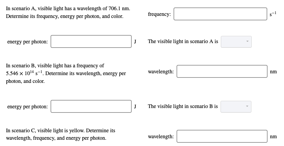 Solved In scenario A, visible light has a wavelength of | Chegg.com