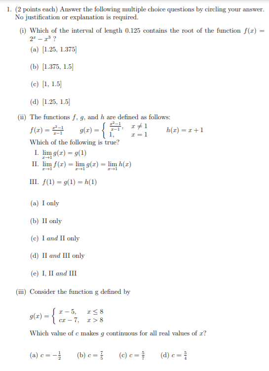 Solved 1. (2 points each) Answer the following multiple | Chegg.com