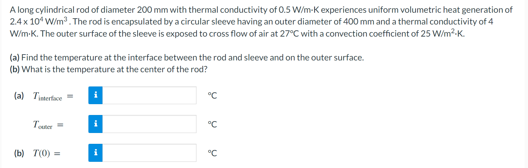 Solved A long cylindrical rod of diameter 200 mm with | Chegg.com