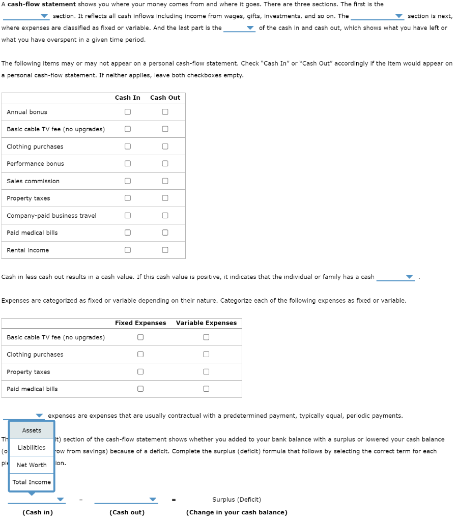 Solved A cash-flow statement shows you where your money | Chegg.com