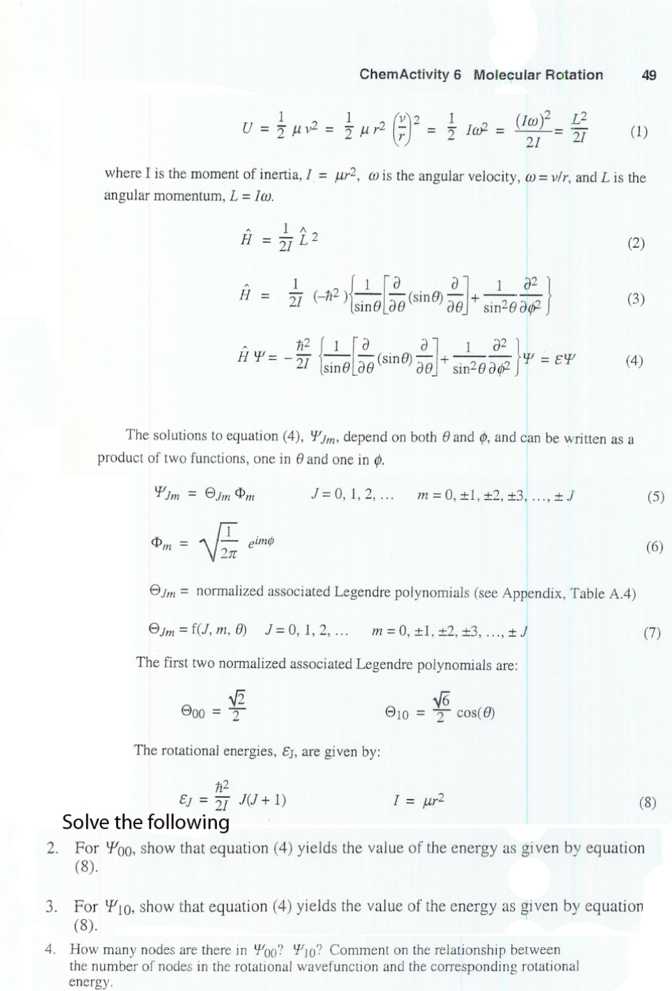 Solved Chemactivity 6 Molecular Rotation Where I Is The M Chegg Com